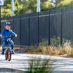 child riding a bike with helmet