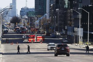 police work at the scene on yonge st near finch ave after a van plowed into pedestrians on april 23, 2018 killing 10 people and injuring another 16